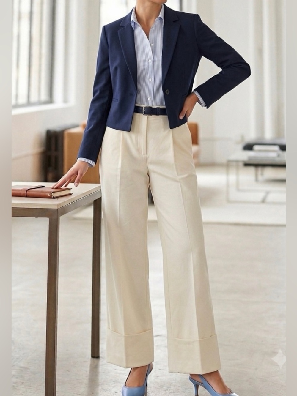 Lauren Ralph Lauren Cream Wide-Leg Pleated Chinos